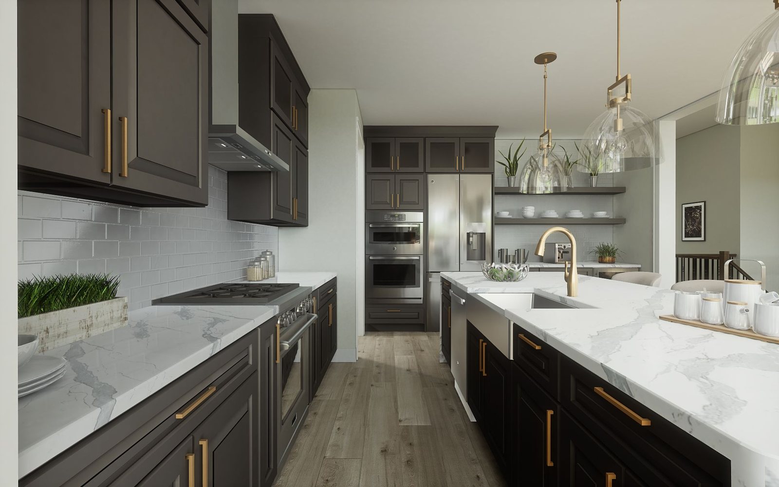 Custom kitchen remodel with marble island and gold hardware by MDR Design-Build-Remodel, Farmington MN