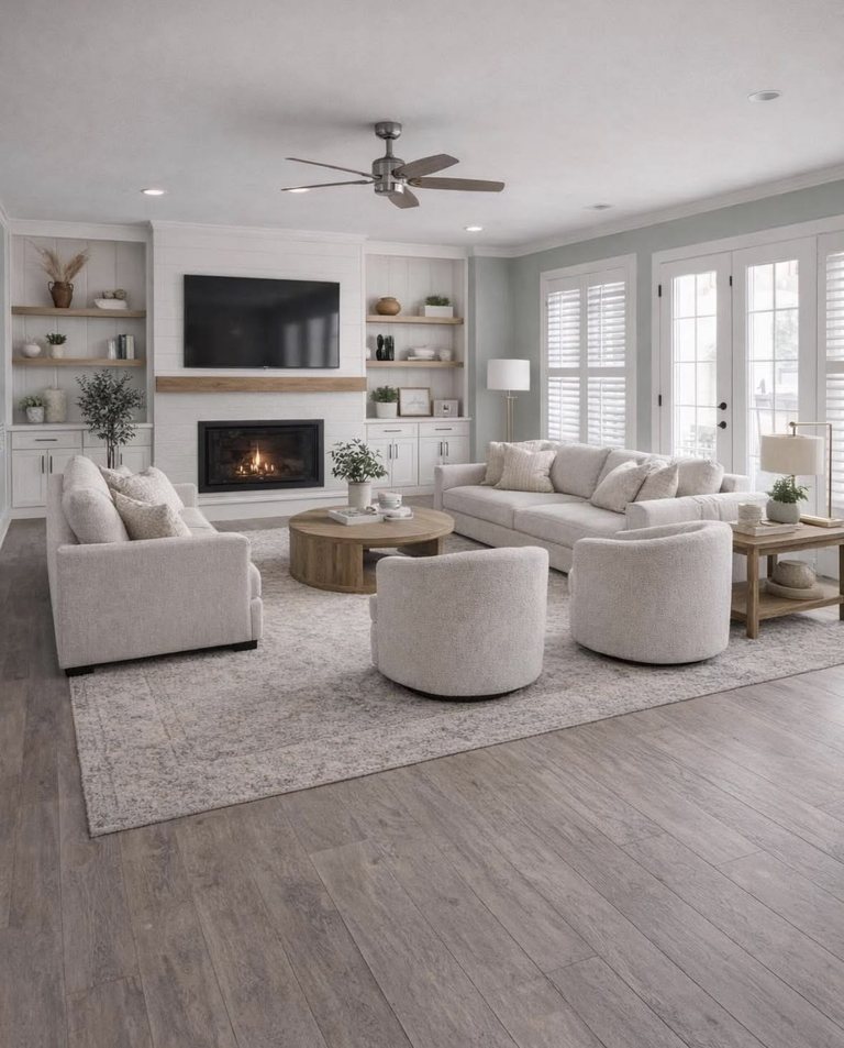 Living room with a fireplace and built-ins in a whole-home remodel — MDR Design-Build-Remodel